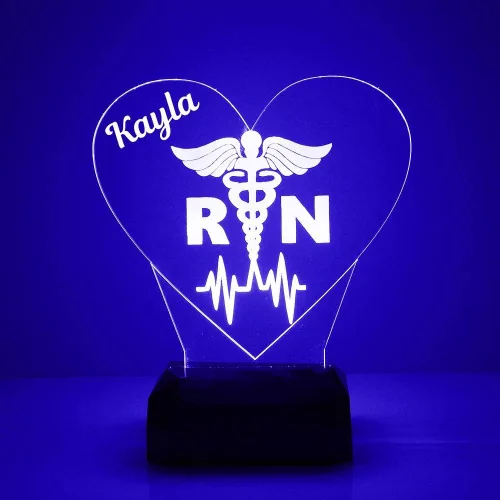 Letrero de nombre LED personalizado para enfermera/RN con control remoto, letrero de nombre iluminado y luz de noche personalizada con nombre,