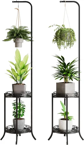 Miniatura 7 de COPREE - Soporte colgante de 2 niveles para plantas, estante de hierro que ahorra espacio, organizador de macetas, estante para exhibir múltiples