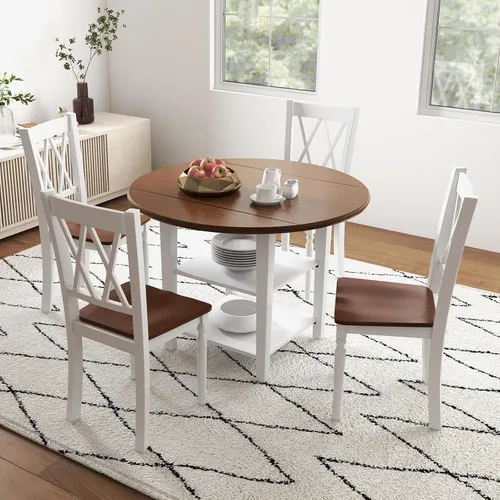 Miniatura 9 de Giantex Juego de 2 sillas de comedor blancas de madera con asiento de madera de goma, patas de madera de acacia, carga máxima de 360 libras, sillas