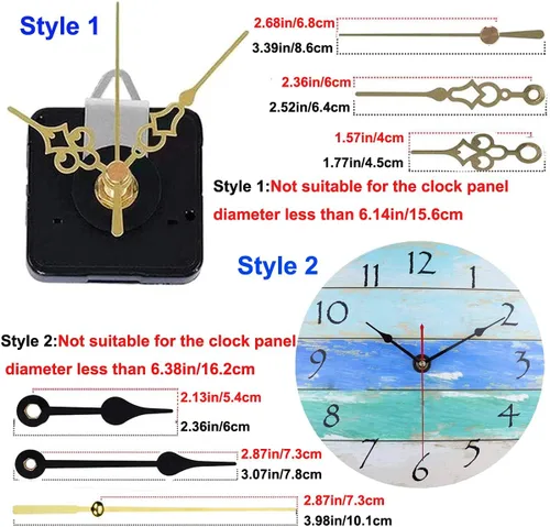 Miniatura 3 de Paquete de 2 mecanismos de movimiento de reloj de pared sin tictac con 4 pares de manecillas cortas, kit de motor de cuarzo, funciona