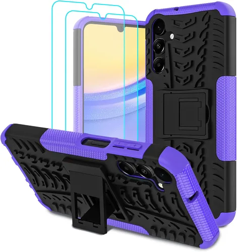 Miniatura 9 de para Samsung Galaxy A15 5G Funda con protector de pantalla de 2 paquetes, grado militar a prueba de golpes, cubierta acolchada resistente con Negro