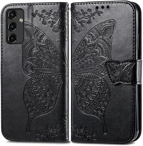 Miniatura 4 de Funda para teléfono Galaxy A14 5G, funda de piel sintética en relieve de mariposa con tarjeteros para tarjetas de crédito, correa de muñeca