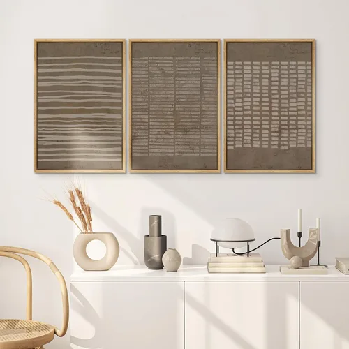 Miniatura 644 de SIGNWIN Lienzo enmarcado para pared, arte con pinceladas de flujo neutro en tonos beige abstractos, ilustraciones, arte moderno, decorativo