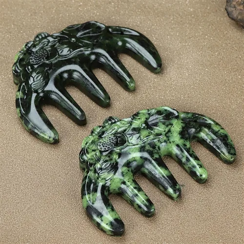 Peine de jade tibetano dientes anchos Gua Sha herramienta de masaje cuero cabelludo Relax cuerpo meridiano raspado piedra natural magnética terapia
