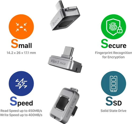 Miniatura 5 de ADAM elements SSD Flash Drive - iKlips S USB-C Nano Touch Fingerprint SSD de 256 GB para iPhone Serie 15/16/17