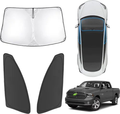 Karltys 3 piezas de parasol para parabrisas para Dodge Ram 1500 2500 3500 2011-2018, parasol reflectante para ventana delantera y lateral