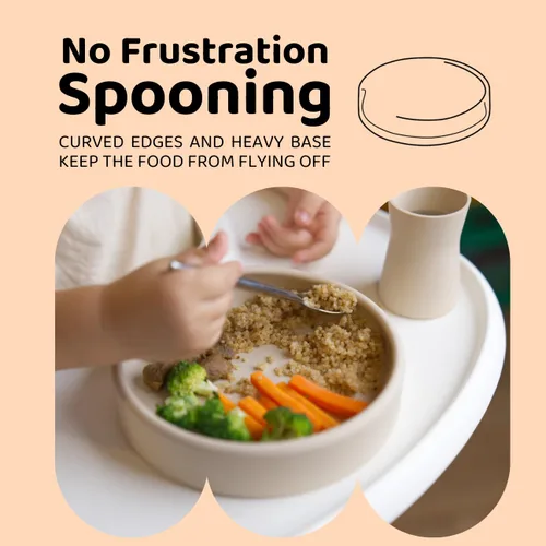 Miniatura 6 de APLAINR Juego de platos de silicona, tazón y taza para bebés y niños pequeños, con peso, juego de alimentación para bebés, suministros de destete