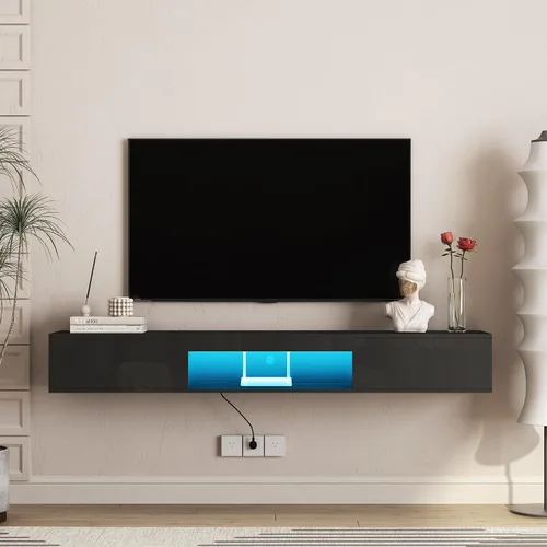 Miniatura 20 de Soporte flotante para TV montado en la pared con 20 LED de color, soporte de TV moderno de 63 pulgadas, gabinete de TV flotante centro