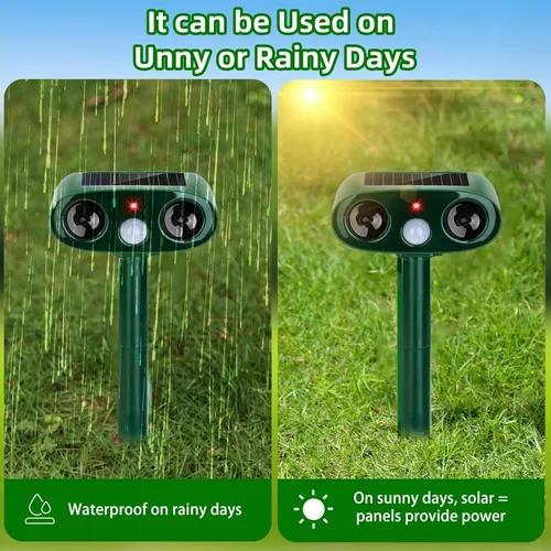 Miniatura 4 de Repelente solar ultrasónico de animales para exteriores, paquete de 4 dispositivos repelentes de ciervos impermeables y disuasorio de gatos