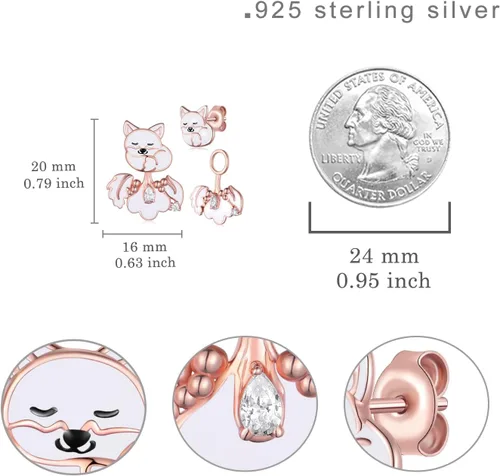 Miniatura 6 de Aretes de zorro para niñas de plata de ley 925, aretes de animales para niñas, joyería de zorro, regalos de zorro, aretes de animal, Plata de ley