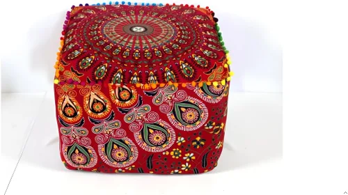 Miniatura 36 de CRAFT KALA Funda de puf tradicional de retazos cuadrados indios, funda para puf de sala de estar india, diseño otomano, decoración otomana, Elefante