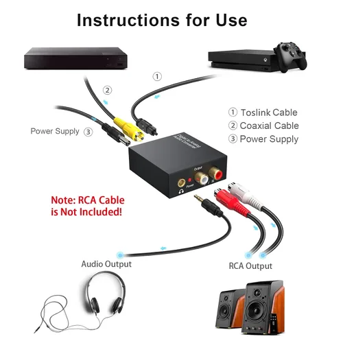 Miniatura 3 de Convertidor de audio digital a analógico de 192 KHz, convertidor óptico coaxial DAC SPDIF digital a L/R RCA, adaptador de audio Toslink óptico a