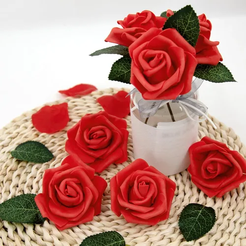 Miniatura 5 de AUSTOR 200 cabezas de rosas artificiales de espuma a granel, rosas artificiales rojas de 3 pulgadas, cabezas de rosas artificiales para decoración