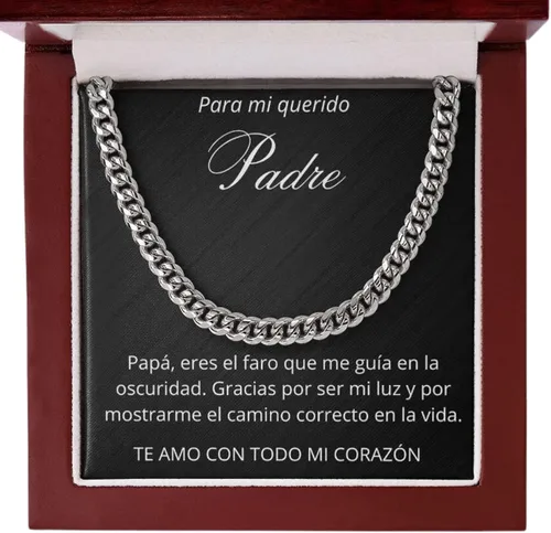 LEO'S PRINT SHOP Regalo Para Papa de Hija Cadena Cubana Detalle Original Para Hombre Collar Con Mensaje Dedicatoria Idea Dia del Padre Cumpleaños