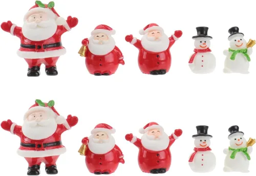 DOITOOL Juego de 10 mini figuras de Papá Noel en miniatura de Navidad, 1.57 pulgadas, diminutos adornos de estatua de muñeco de nieve de Papá Noel