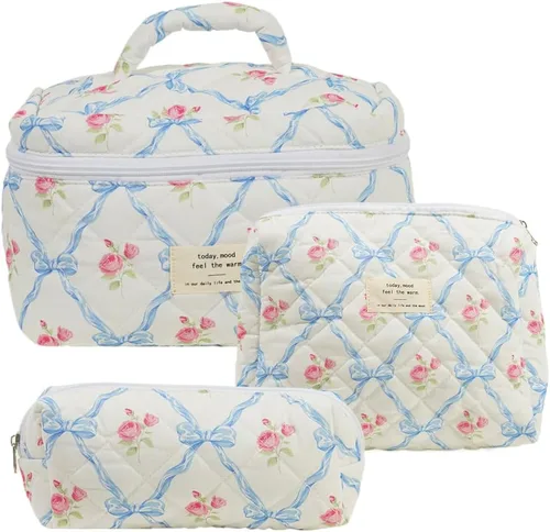 Miniatura 17 de Juoxeepy Bolsa de maquillaje de algodón, bolsa de cosméticos de viaje, bolsa de cosméticos acolchada, bolsa de aseo floral estética coqueta A01-3pcs