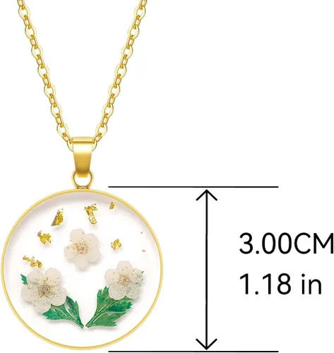 Miniatura 38 de Collares de flores de nacimiento para mujer, collar de 1 a 12 meses, collar de flores prensadas hecho a mano, regalo único de vacaciones, dorado, 18