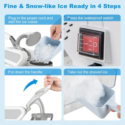 Miniatura 8 de COSTWAY Trituradora de hielo eléctrica, máquina de cono de nieve de 660 libras/h con cuchillas dobles, máquina de hielo afeitado aprobada por ETL