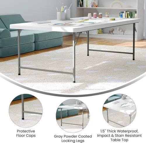 Miniatura 5 de EMMA + OLIVER Mesa de actividades plegable de plástico blanco granito para niños de 4.93 pies - Mesa de juego