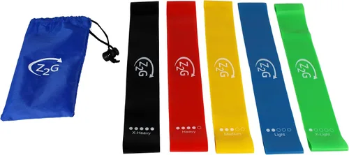 Z2G Juego de bandas de resistencia – 5 bandas de ejercicio con bolsa de transporte para entrenamiento de fuerza, terapia física, yoga, pilates,