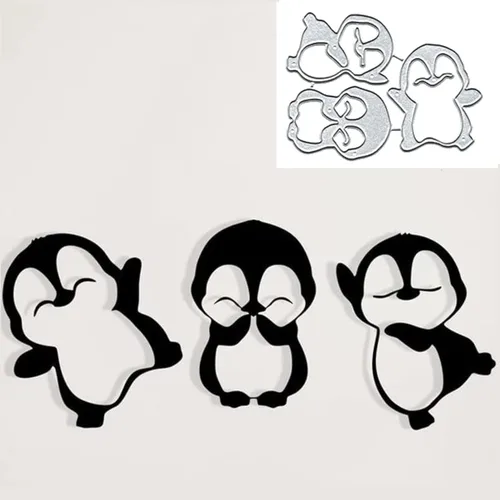 Juego de 3 troqueles de metal de pingüinos, plantillas de corte de pingüinos lindos troquelados, tarjetas de álbumes de recortes, troqueles