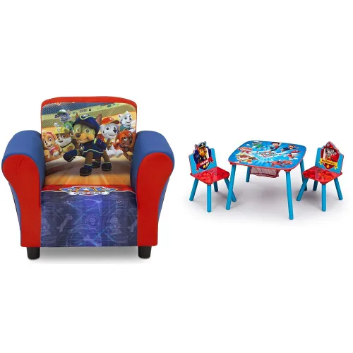 Delta Children Silla tapizada, Nick Jr. PAW Patrol y juego de mesa y silla para niños con almacenamiento, ideal para artes y manualidades, merienda,