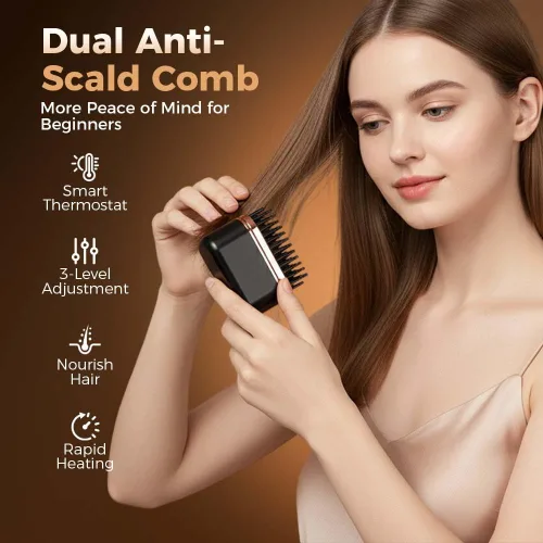 Miniatura 3 de Mini cepillo alisador de pelo, mini peine alisador portátil recargable, control de temperatura de 3 velocidades, alisador de pelo de bolsillo