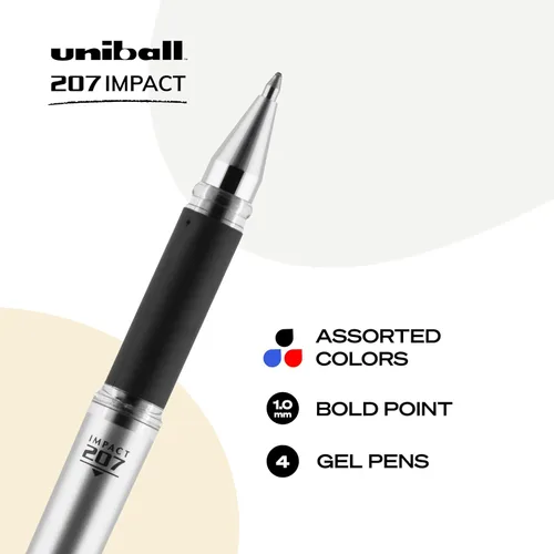 Miniatura 9 de uni-ball Signo 207 Impact Stick - Bolígrafo de gel, 4 bolígrafos negros, bolígrafos de gel de punta gruesa de 0.039 pulgadas, escritura suave, tinta