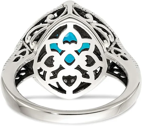Miniatura 6 de Solid 925 Sterling Silver with 14k Diamond & Blue Simulated Topaz Ring (4mm)