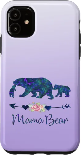 Miniatura 8 de Teal Blue Purple Floral Mama Bear and Two Cubs Silver Purple Case for iPhone 17