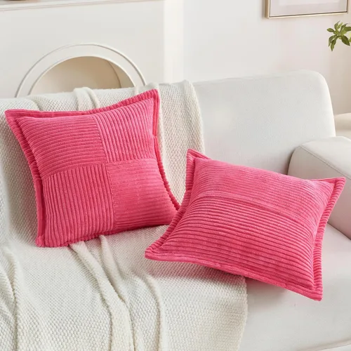 Miniatura 5 de HAUSSY Paquete de 2 fundas de almohada de 22 x 22 pulgadas, fundas decorativas de pana suave, estilo bohemio a rayas sólidas, fundas de cojín