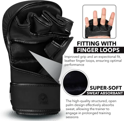 Miniatura 4 de BEAST RAGE Guantes MMA para Hombres Mujeres, Muñequeras Ajustables de Palma Abierta para Artes Marciales Grappling Sparring para Muay Thai Lucha