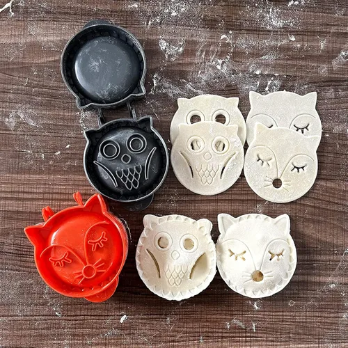 Miniatura 6 de Moldes Clásicos Mini para Tartas de Mano, Prensa para Tartas de Bolsillo, Moldes Prensadores de Tartas de Bolsillo de Masa, Juego de Tarta de Cabaña