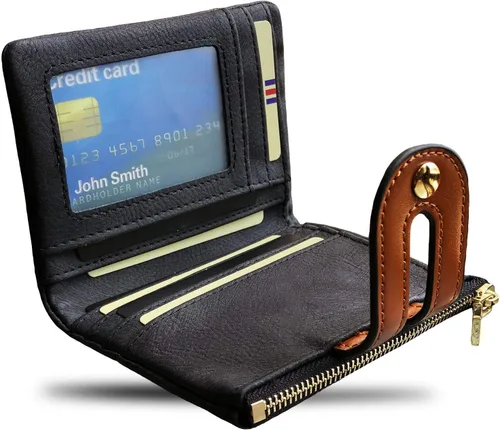 Miniatura 5 de TOPKULL Carteras para mujer, carteras de cuero plegables pequeñas para mujer, mini RFID, billeteras delgadas con cremallera, carteras compactas