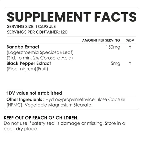 Miniatura 2 de AMALTH Cápsulas de extracto de hoja de banaba de 150 mg Suplemento de ácido corosólico al 2% Banaba Extracto de lagerstroemia Speciosa