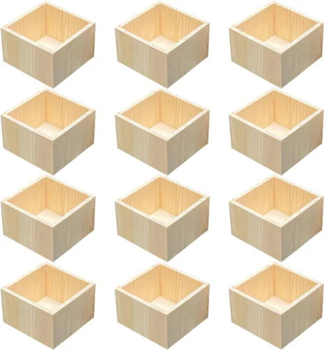 Paquete de 12 cajas cuadradas de madera de 4.7 pulgadas, pequeñas cajas de madera sin terminar para manualidades (exterior 4.7 x 4.7 x 3 pulgadas,