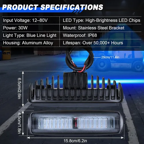 Miniatura 6 de eTzone Nueva carretilla elevadora LED luz azul zona lateral luces advertencia almacén zona peatonal camión lámpara de seguridad 30W, DC 12-80V
