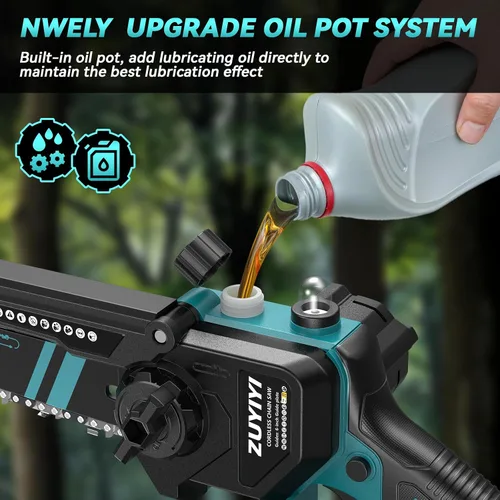 Miniatura 6 de Mini motosierra inalámbrica de 6 pulgadas para batería Makita de 18 V, motosierra pequeña de mano sin escobillas con engrasador automático