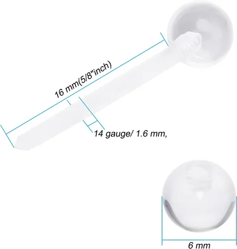 Miniatura 2 de CrazyPiercing Anillo de lengua transparente con bola y barra transparente 14G o anillo de pezón