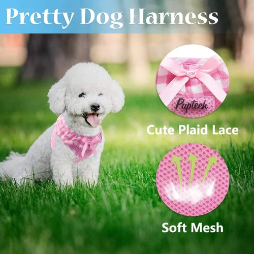 Miniatura 2 de PUPTECK Arnés de malla suave con volantes acolchados para perros y gatos, arneses para mascotas pequeñas