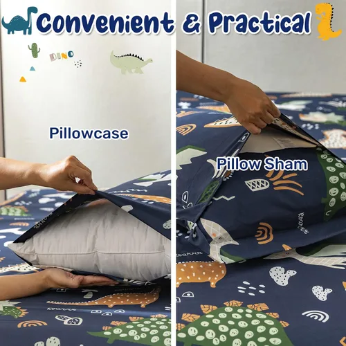 Miniatura 7 de HollyHOME Juego de edredón de 5 piezas para adolescentes en una bolsa con patrón de dinosaurio, juego de ropa de cama para niños, azul