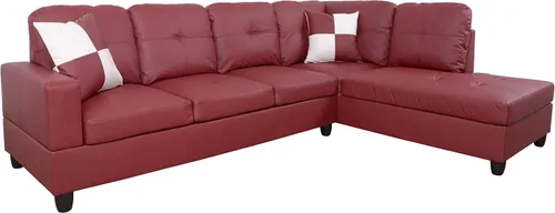 Miniatura 10 de Moderno sofá seccional de cuero en forma de L (rojo, orientado a la derecha)