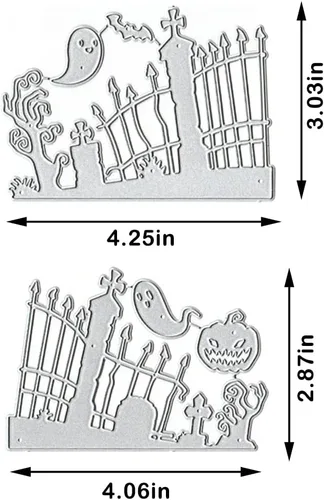 Miniatura 2 de ALIBBON Troqueles de Halloween para hacer tarjetas y álbumes de recortes, troqueles de corte de valla fantasma de calabaza, moldes de plantilla