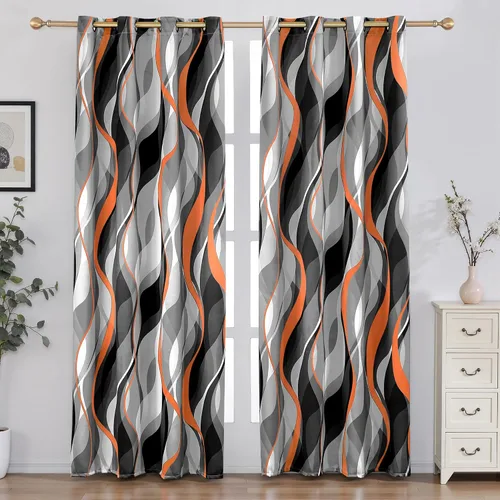 Miniatura 12 de weesire - Cortinas opacas azules y grises modernas con rayas decorativas, 100% bloqueo de luz, oscurecimiento con ojales, cortina azul para sala