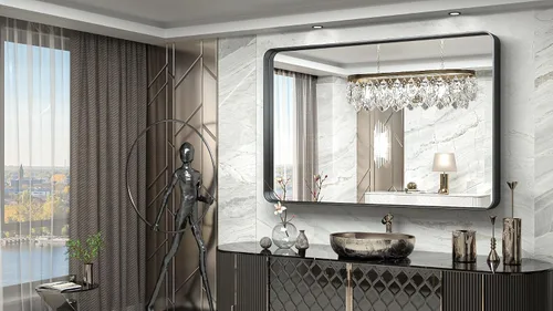 Miniatura 288 de TokeShimi - Espejo para pared de baño, espejo de tocador con marco de metal de aleación de aluminio mate cepillado e inoxidable, decoración rústica