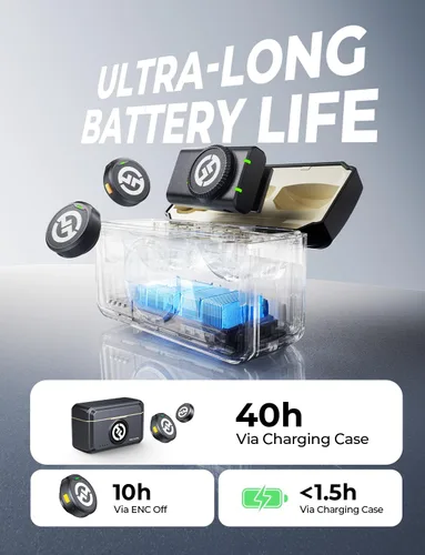 Miniatura 5 de Micrófono inalámbrico Hollyland Lark M2 para iPhone/cámara/Android/PC, audio de alta fidelidad 48kHz/24-bit, alcance de 300m, cancelación de ruido