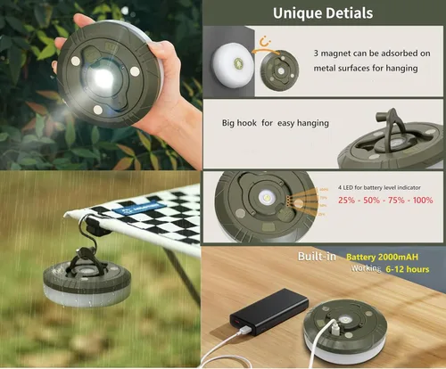 Miniatura 4 de Guirnalda de luces de camping, equipo esencial de campamento, luces de lámpara de 32.8 pies, impermeables, 4 en 1, cadena de luces para exteriores