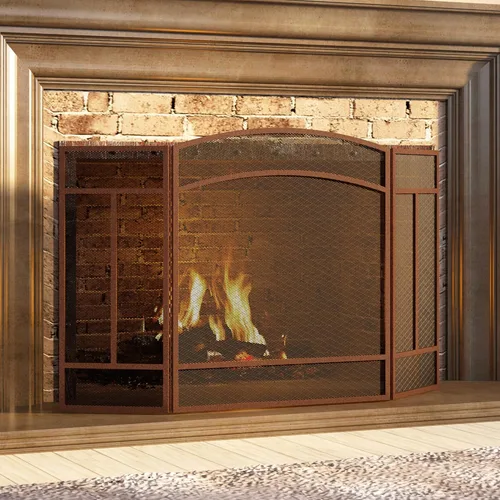 Miniatura 4 de Fire Beauty Pantalla para chimenea de 3 paneles de hierro forjado de 48 pulgadas de largo x 29 pulgadas de alto, cubierta de protección contra