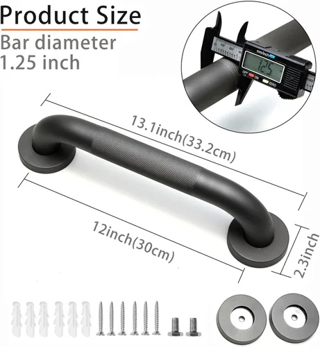 Miniatura 2 de Barra de agarre para ducha, paquete de 2 barras de agarre de baño gris de 12 pulgadas, barras de agarre antideslizantes de acero inoxidable 304