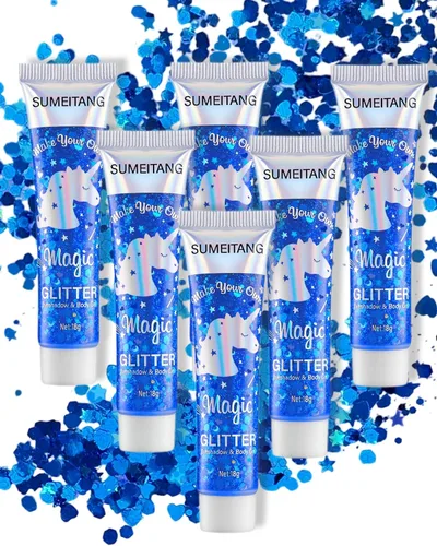 Miniatura 14 de Gel con purpurina para la cara y el cuerpo, 6 colores, con lentejuelas gruesas holográficas, pintura para fiestas, cantantes, conciertos, festivales